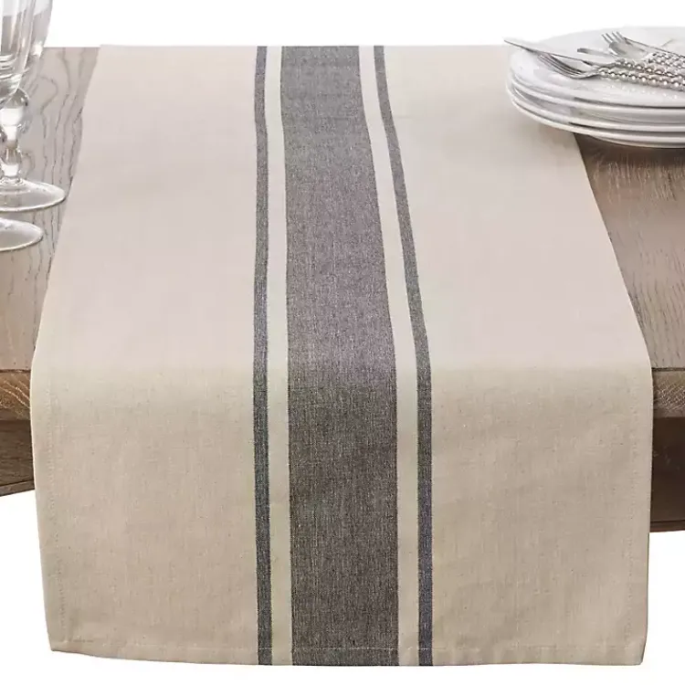 Kirklands Home Gray Banded Stripe Table Runner New