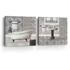 Kirklands Home Gray Bath and Sink Canvas Art Prints, Set of 2 Hot