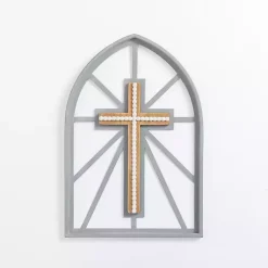 Kirklands Home Gray Beaded Cathedral Cross Wall Plaque Clearance