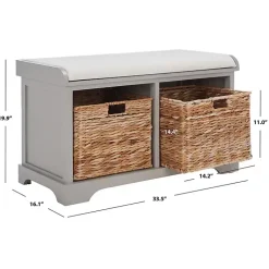 Kirklands Home Bench with Woven Storage Baskets Gray Hot