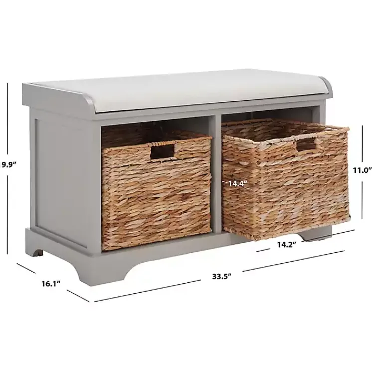 Kirklands Home Bench with Woven Storage Baskets Gray Hot