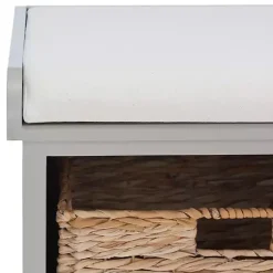 Kirklands Home Bench with Woven Storage Baskets Gray Hot