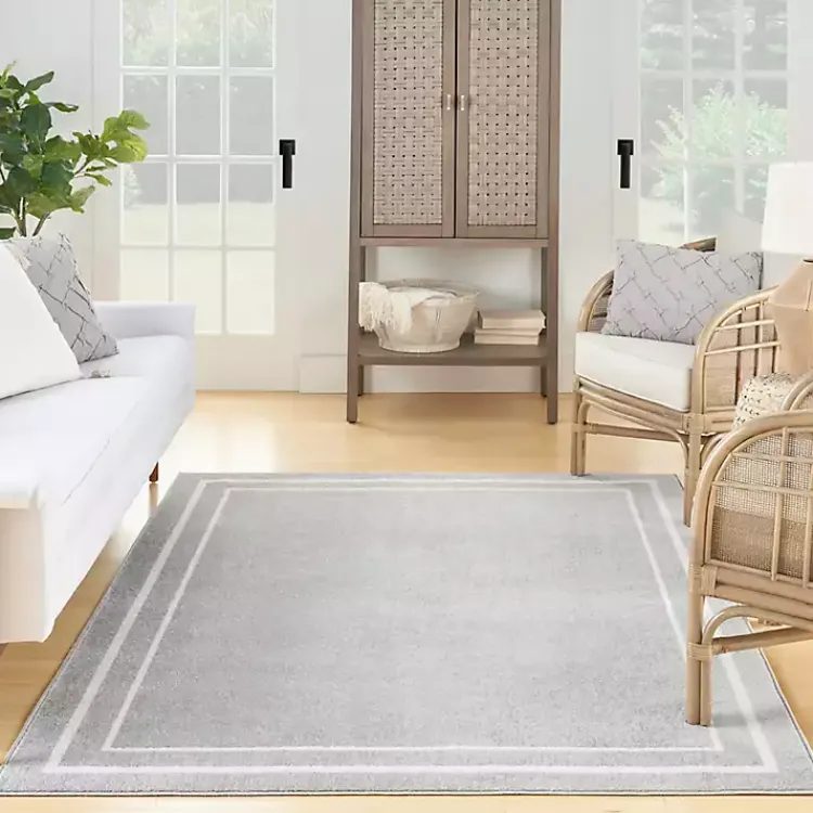 Kirklands Home Bordered Indoor/Outdoor Area Rug, 5x7 Gray New