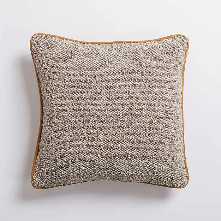 Pillows>Kirklands Home Boucle and Leather Pillow Gray