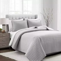 Kirklands Home Box Stitch Cotton Full/Queen 3-pc. Quilt Set Gray Outlet