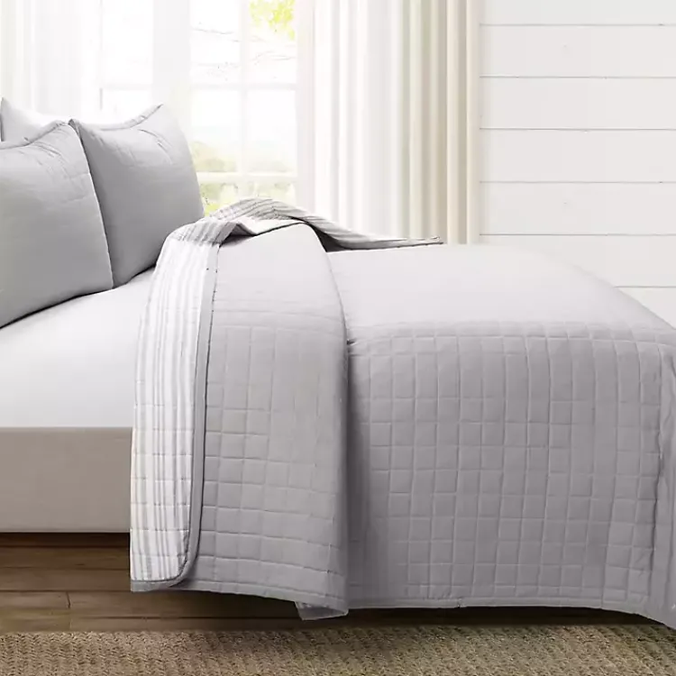 Kirklands Home Box Stitch Cotton Full/Queen 3-pc. Quilt Set Gray Outlet