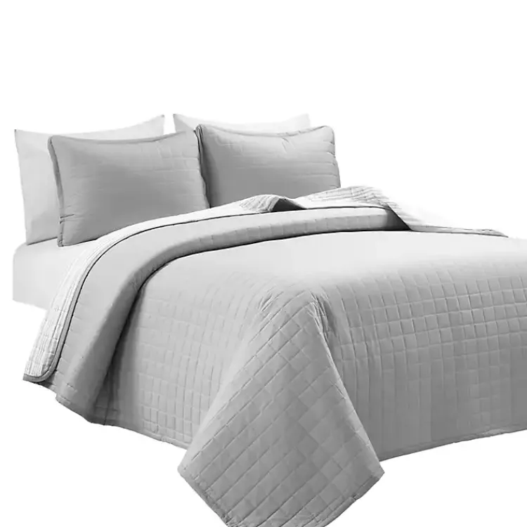 Kirklands Home Box Stitch Cotton Full/Queen 3-pc. Quilt Set Gray Outlet