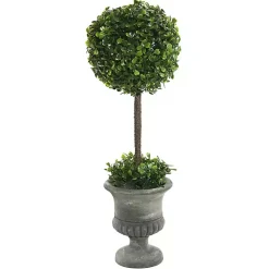 Trees & Topiaries>Kirklands Home Gray Boxwood Pedestal Urn Topiary, 2 ft.