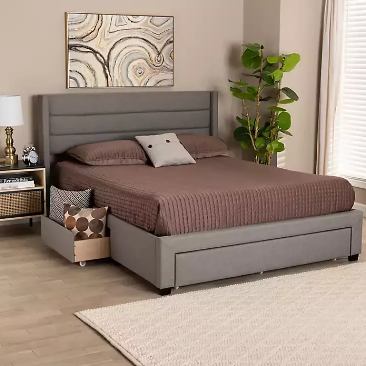 Kirklands Home Braylon Upholstered 3-Drawer Queen Bed Gray Online