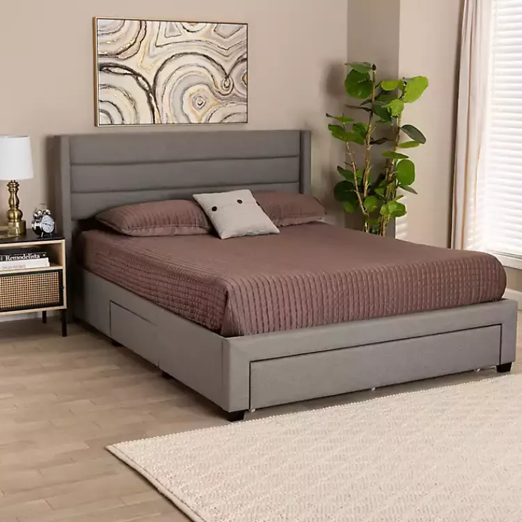 Kirklands Home Braylon Upholstered 3-Drawer Queen Bed Gray Online