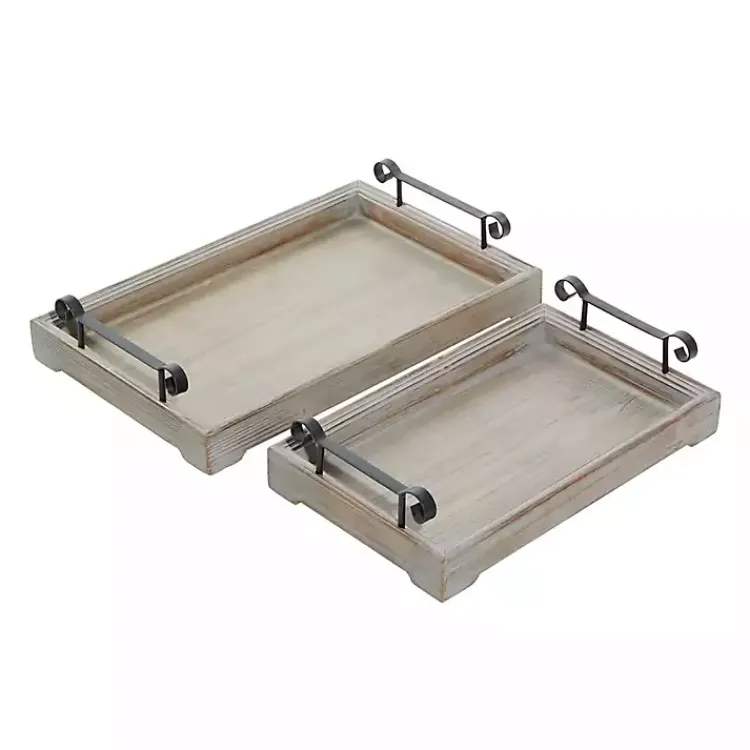 Decorative Trays>Kirklands Home Brushed Distressed 2-pc. Decorative Tray Set Gray