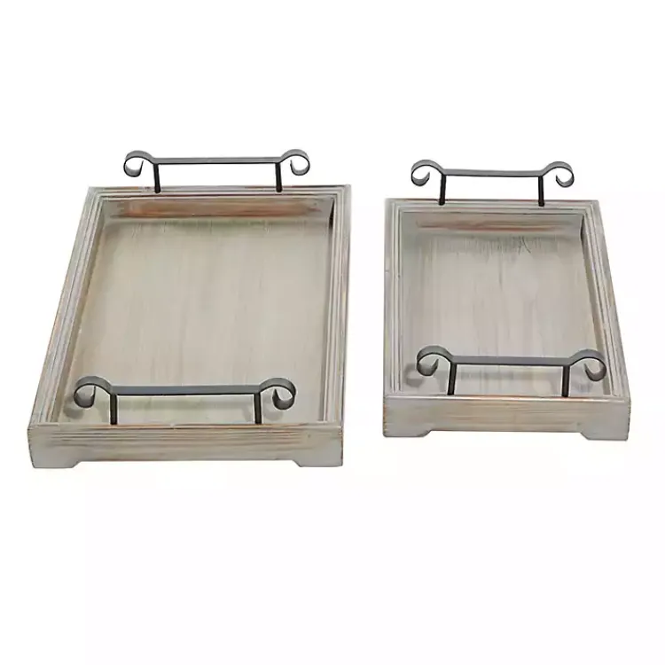 Decorative Trays>Kirklands Home Brushed Distressed 2-pc. Decorative Tray Set Gray