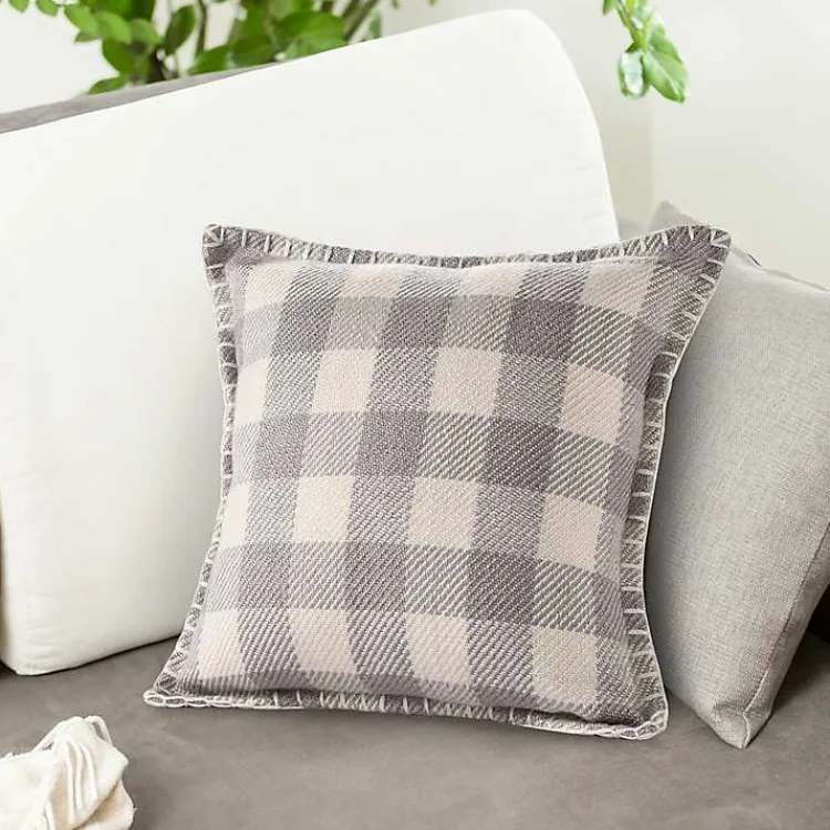 Kirklands Home Gray Buffalo Check Stitched Outdoor Throw Pillow Sale