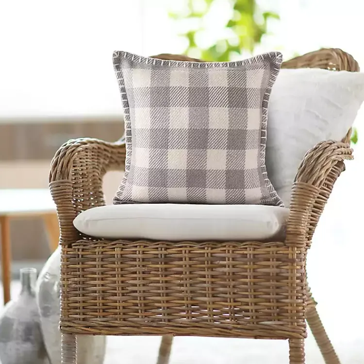 Kirklands Home Gray Buffalo Check Stitched Outdoor Throw Pillow Sale