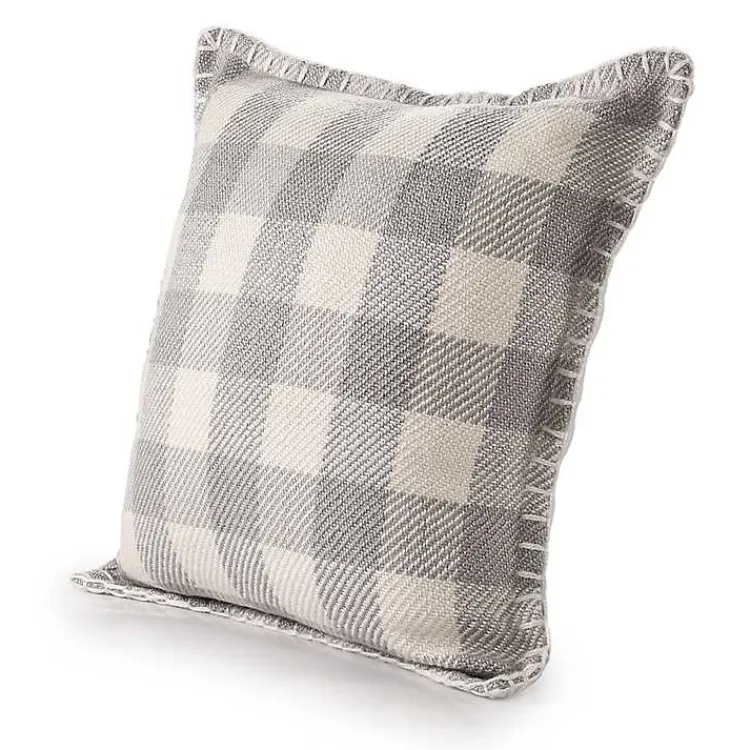 Kirklands Home Gray Buffalo Check Stitched Outdoor Throw Pillow Sale