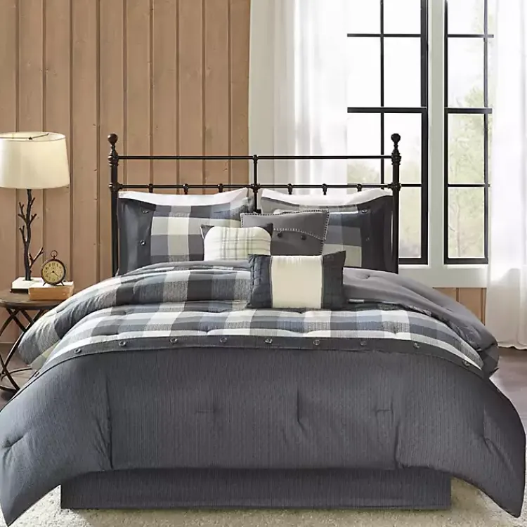 Kirklands Home Gray Buffalo Herringbone Queen 7-pc. Comforter Set Hot