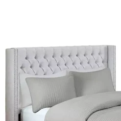 Kirklands Home Button Tufted Nailhead Trim Queen Headboard Gray Clearance