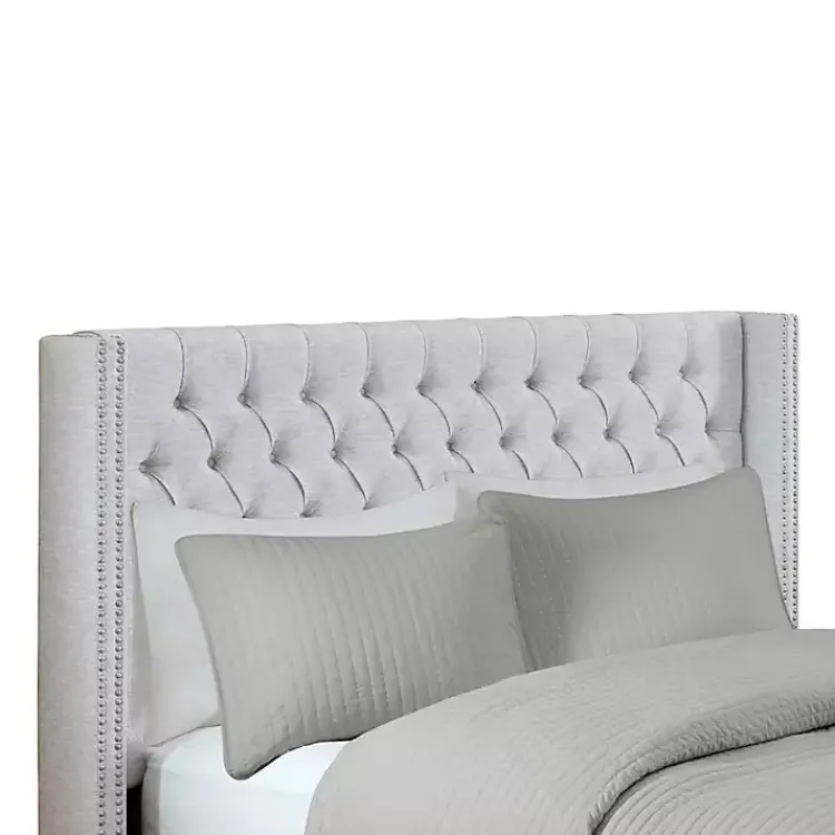 Kirklands Home Button Tufted Nailhead Trim Queen Headboard Gray Clearance