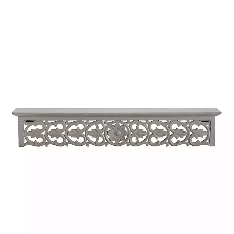 Kirklands Home Gray Carved Floral Decorative Wall Shelf Hot