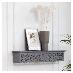 Kirklands Home Gray Carved Floral Decorative Wall Shelf Hot