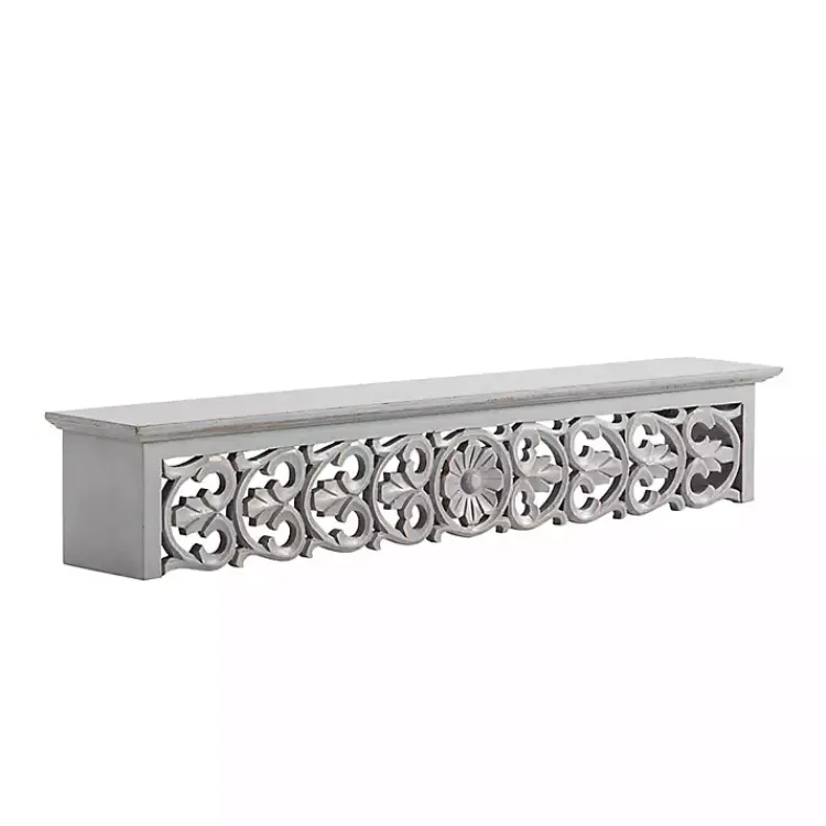 Kirklands Home Gray Carved Floral Decorative Wall Shelf Hot