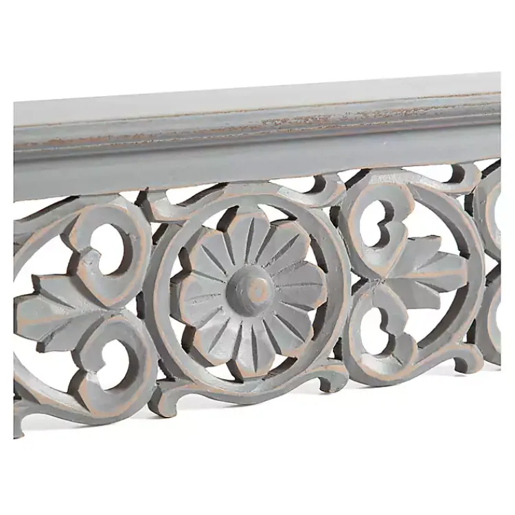 Kirklands Home Gray Carved Floral Decorative Wall Shelf Hot