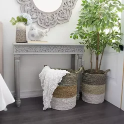 Kirklands Home Carved Wood Console Table Gray New