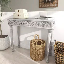 Kirklands Home Carved Wood Console Table Gray New