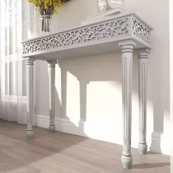 Kirklands Home Carved Wood Console Table Gray New