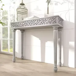 Kirklands Home Carved Wood Console Table Gray New