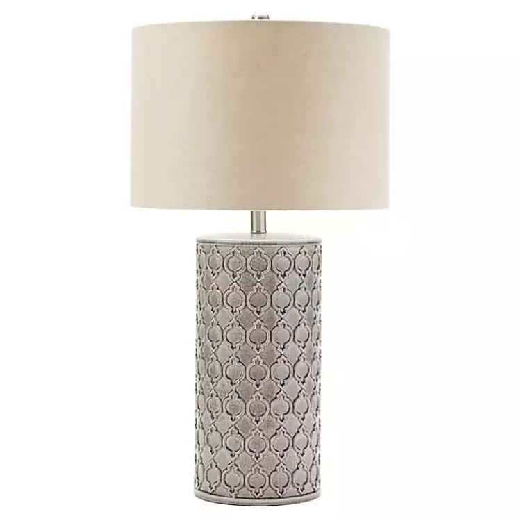 Kirklands Home Ceramic Embossed Geometric Table Lamp Gray Hot