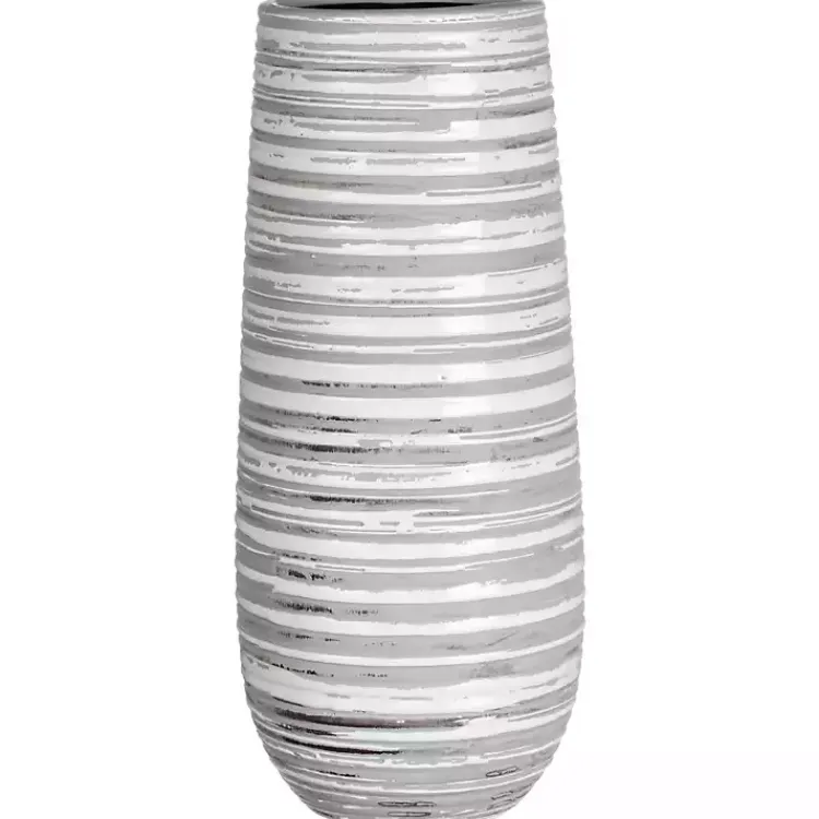 Vases>Kirklands Home Ceramic Striped Vase Gray