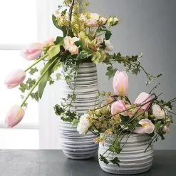 Vases>Kirklands Home Ceramic Striped Vase Gray