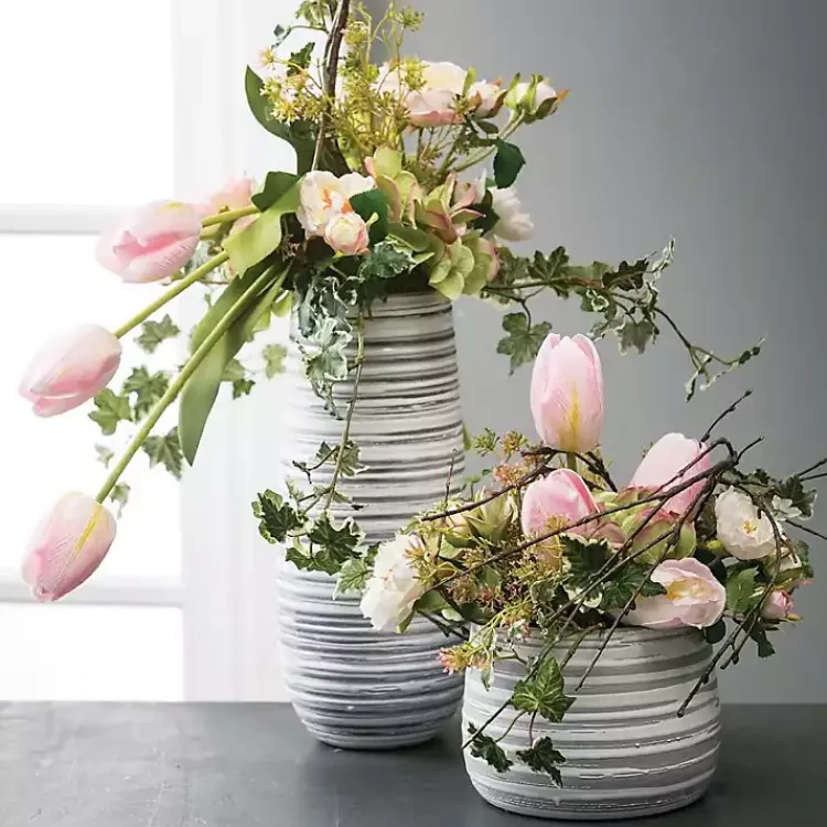 Vases>Kirklands Home Ceramic Striped Vase Gray