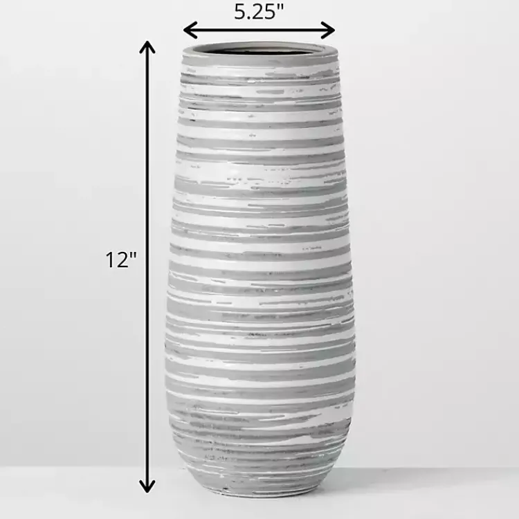 Vases>Kirklands Home Ceramic Striped Vase Gray