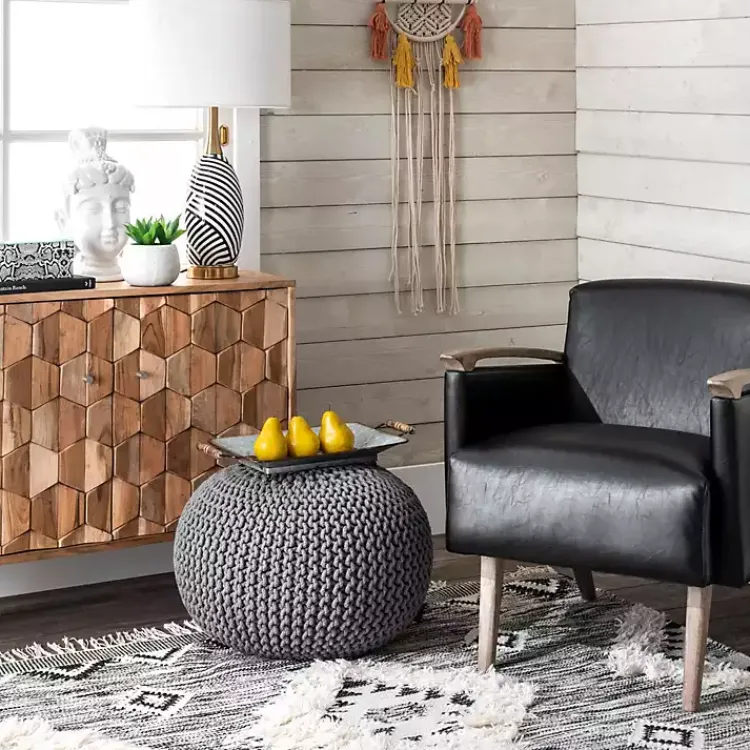 Poufs & Floor Cushions>Kirklands Home Chain Knitted Round Pouf Gray