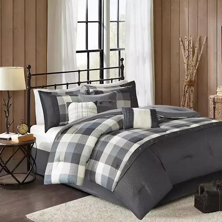Kirklands Home Gray Check California King 7-pc. Comforter Set Best