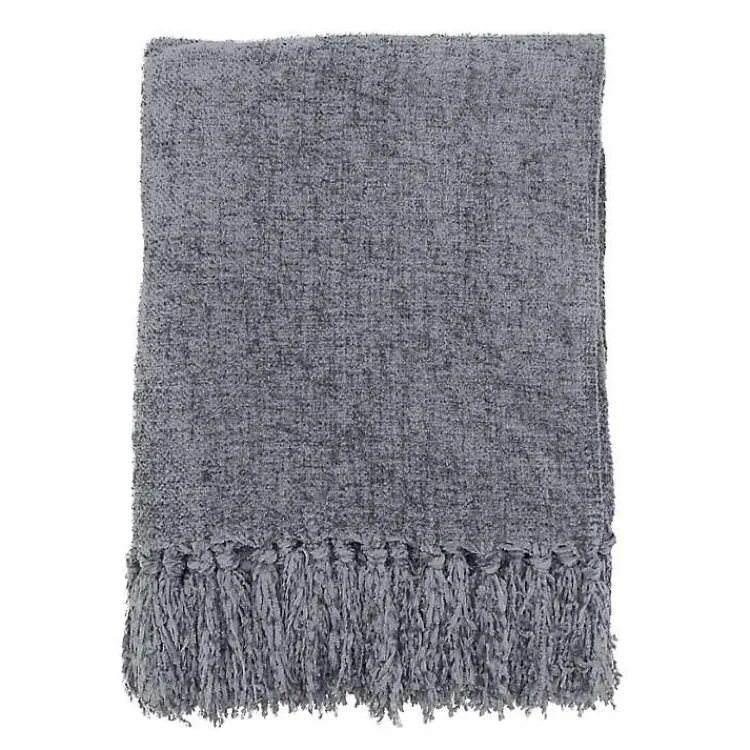 Blankets & Throws>Kirklands Home Chenille Throw with Fringe Gray