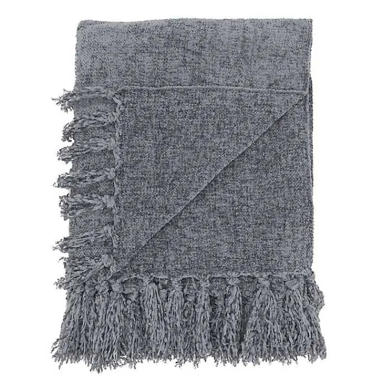 Blankets & Throws>Kirklands Home Chenille Throw with Fringe Gray