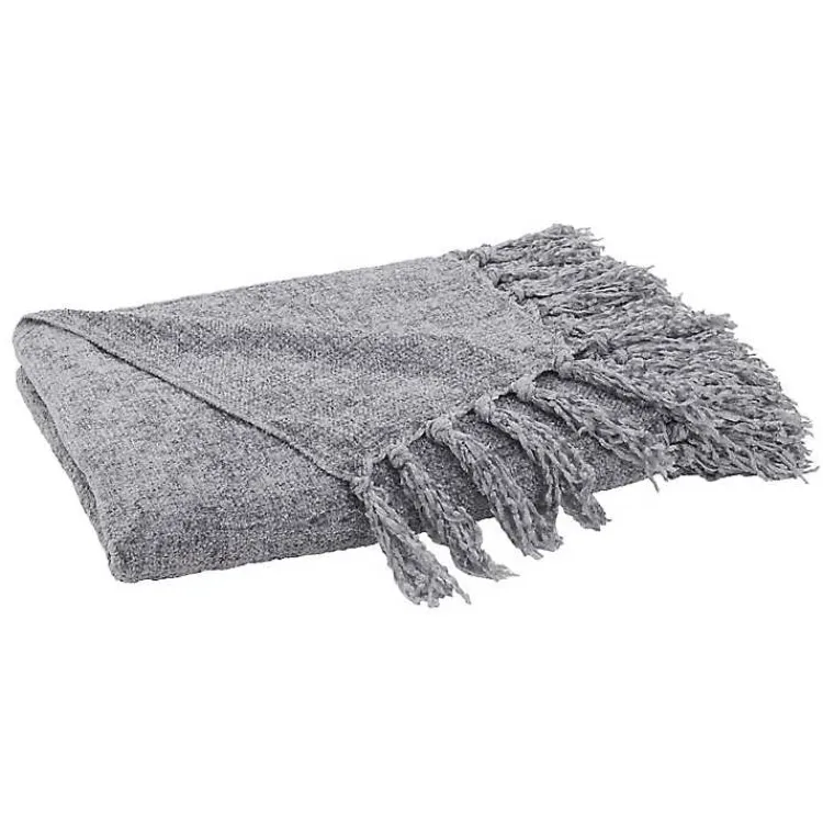 Blankets & Throws>Kirklands Home Chenille Throw with Fringe Gray