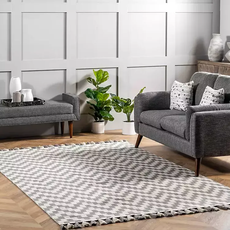 Kirklands Home Gray Chevron Cotton Tassel Area Rug, 8x10