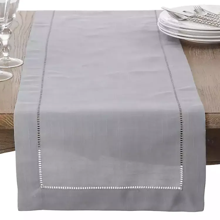 Kirklands Home Classic Hemstitch Border Polyester Runner Gray Hot