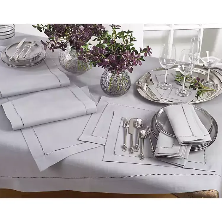 Kirklands Home Classic Hemstitch Border Polyester Runner Gray Hot