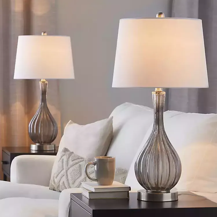 Kirklands Home Crackle Glass Teardrop Table Lamps, Set of 2 Gray Outlet
