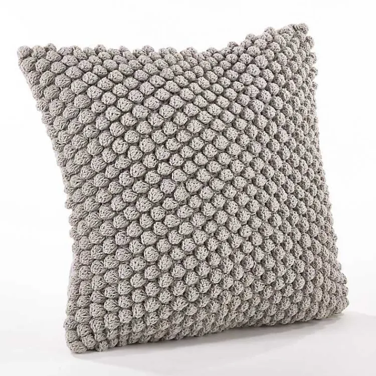 Pillows>Kirklands Home Crochet Pom Pom Cotton Pillow Gray