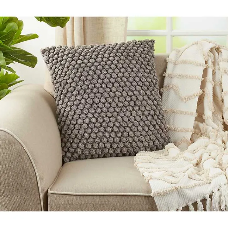 Pillows>Kirklands Home Crochet Pom Pom Cotton Pillow Gray