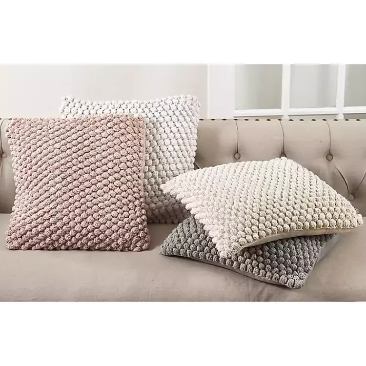 Pillows>Kirklands Home Crochet Pom Pom Cotton Pillow Gray