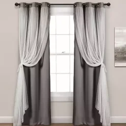 Kirklands Home Curtain Panel Set with Overlay, 84 in. Gray