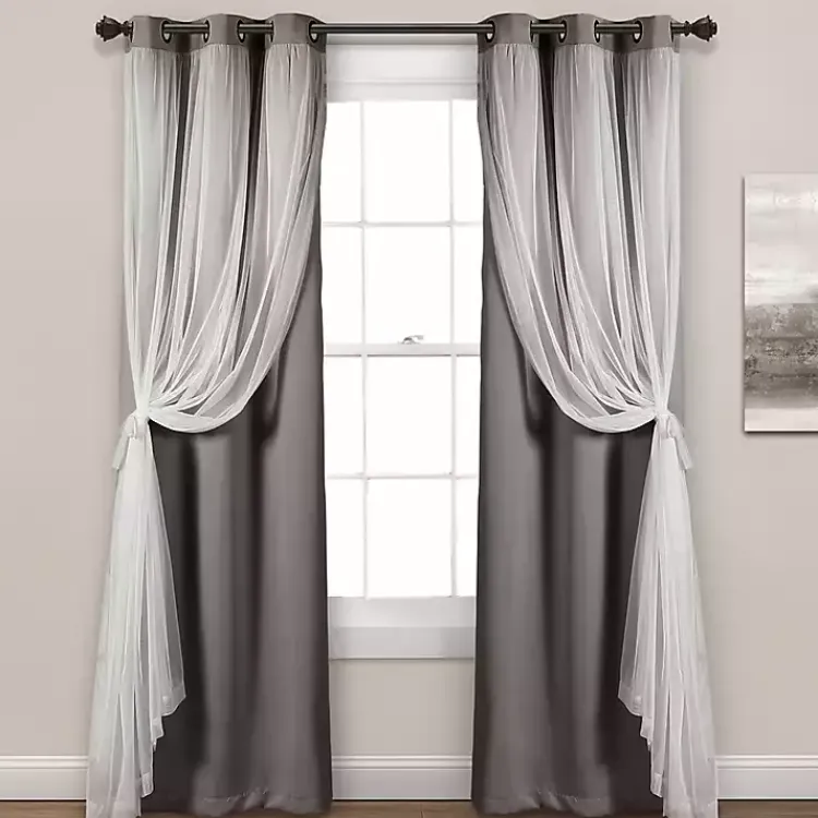 Kirklands Home Curtain Panel Set with Overlay, 84 in. Gray