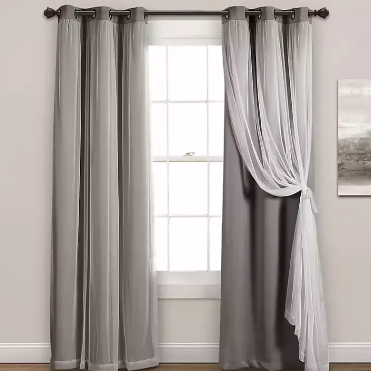 Kirklands Home Curtain Panel Set with Overlay, 95 in. Gray Online